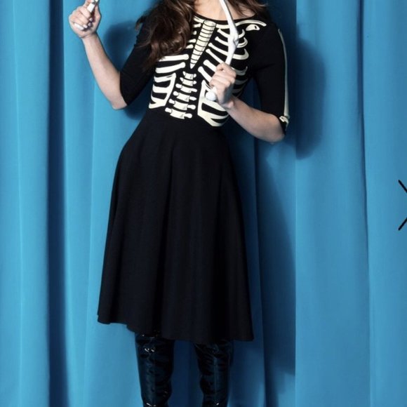 Unique Vintage Black Skeleton Bones Graves Swing D - Picture 2 of 7